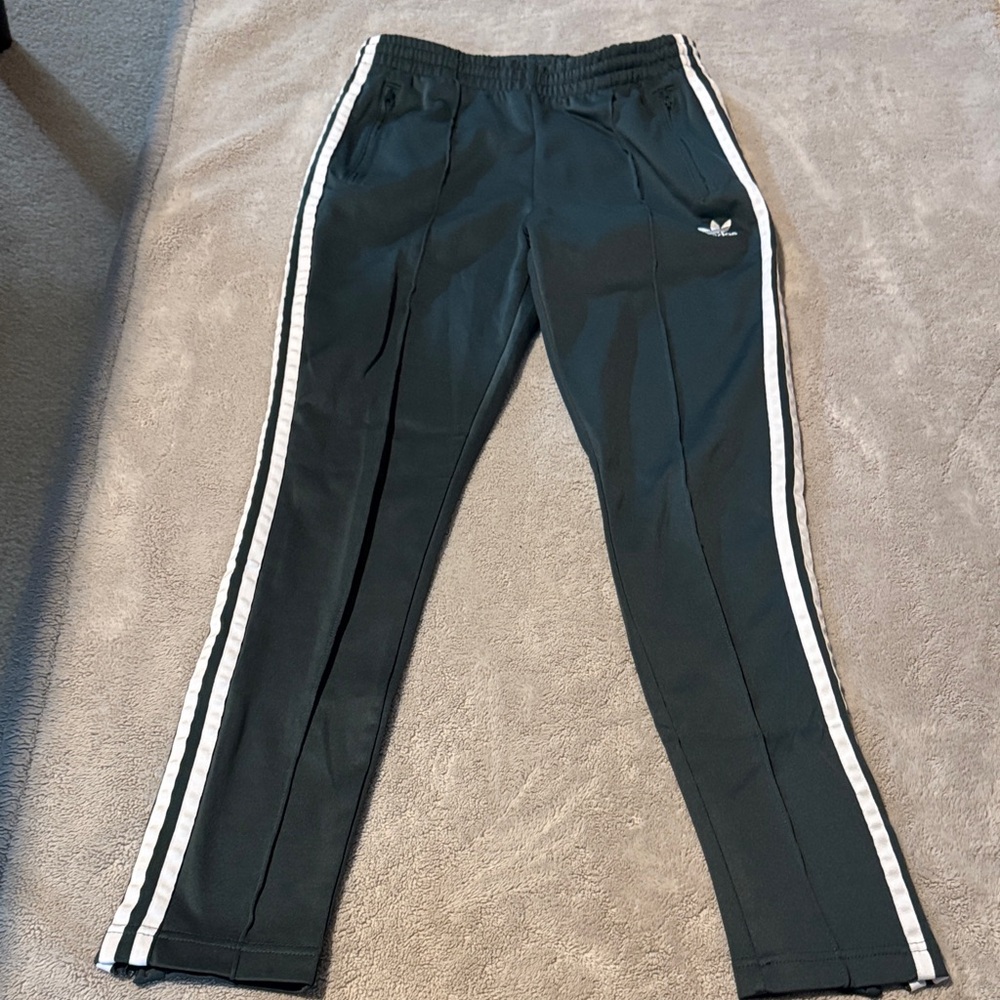 Adidas Dark Gray Track Pants with White Accents